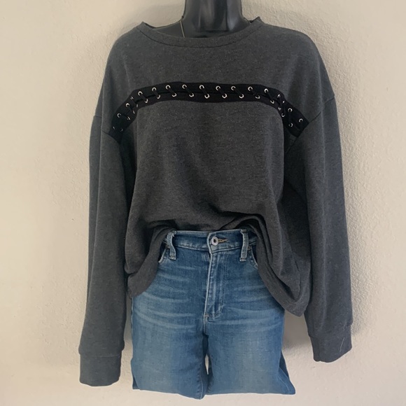 Blueh Ciel Grey/Black Laced front Cropped French Terry Sweatshirt size L - Picture 7 of 8